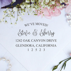 Return Address Stamp "We've Moved - Steve & Sherry"