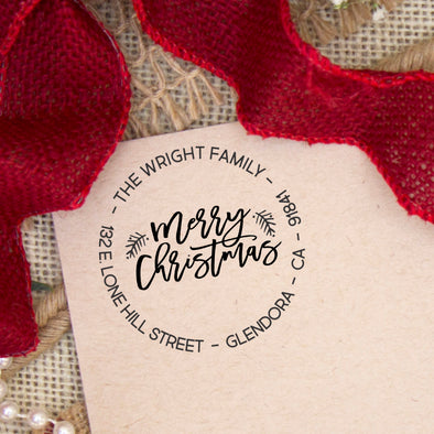 Merry Christmas Return Address Stamp "The Wright Family"