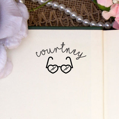 Personalized Kids Name Stamp - "Courtney" Heart Glasses