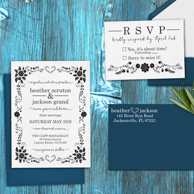 Wedding Invitation Stamp Set "Heather & Jackson Flowers"