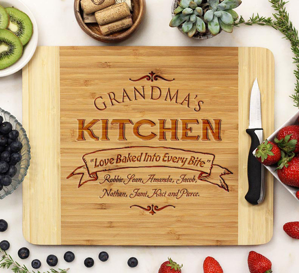 Grandma's Kitchen Custom Engraved Bamboo Cutting Board - Whitetail