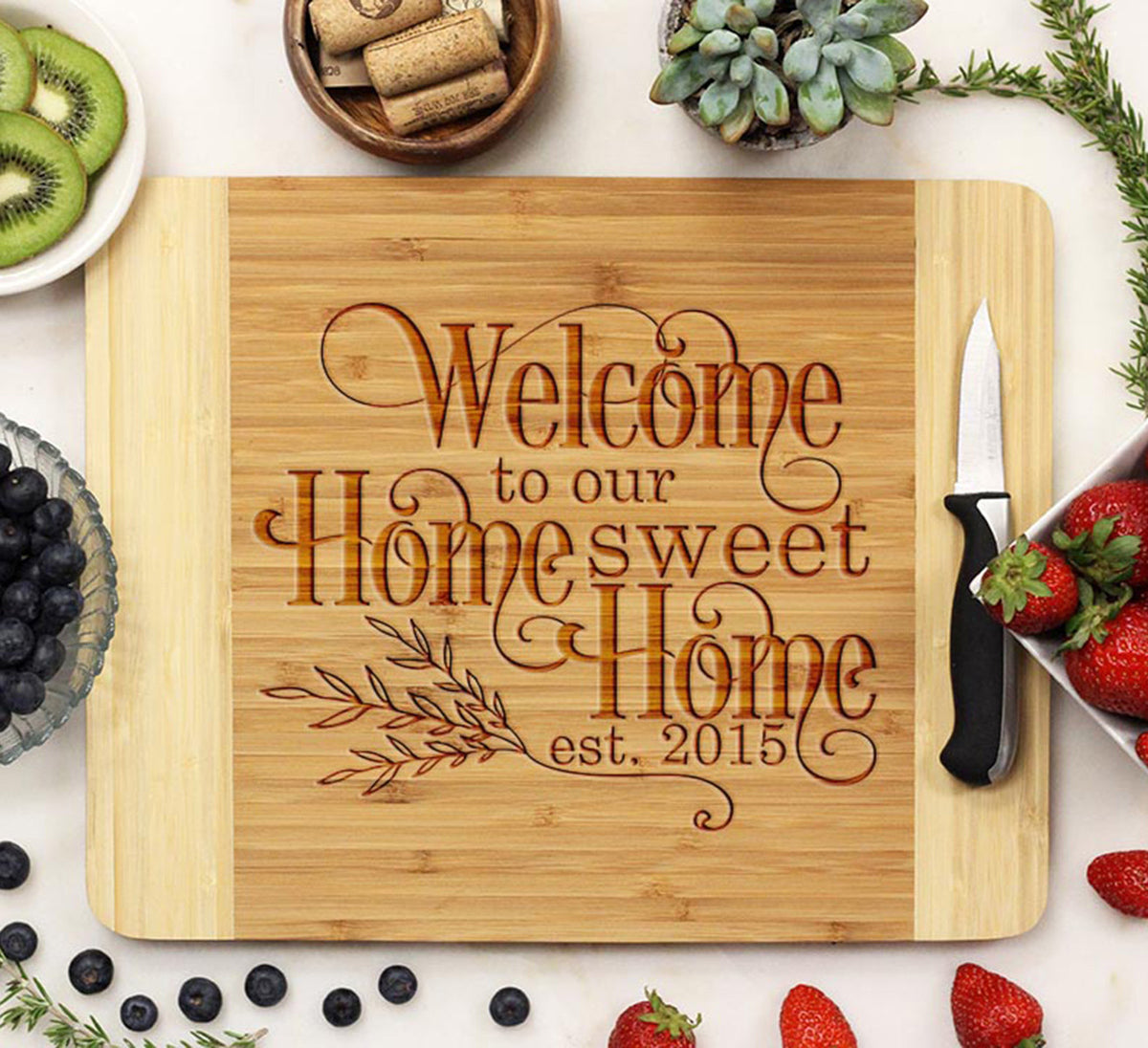 On sale Personalized Cutting Board, Custom Engraved Cutting Board, Welcome Home Sweet Home, Housewarming Wedding, White Oak Wood --21089-CUTB-004