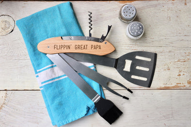 Barbecue Tool set, BBQ Tool Set, "Flippin' Great Papa" Personalized Gift for him