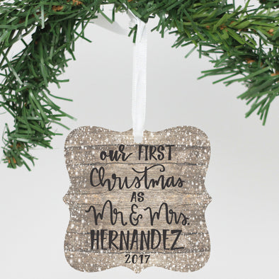 Personalized Aluminum Ornament - "Our First Christmas As 2017"