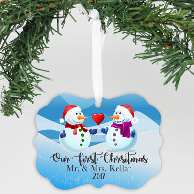 Personalized Aluminum Ornament - "First Christmas Snowmen"