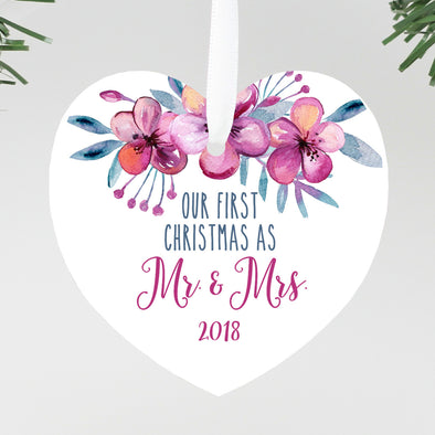 First Christmas Married Heart shaped Christmas Ornament