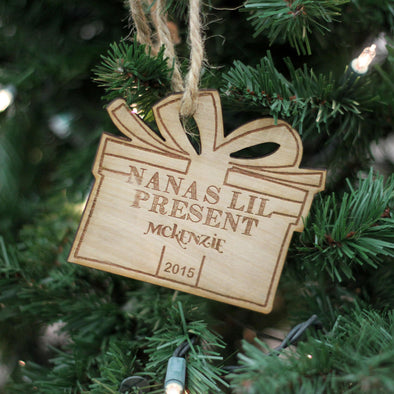 Personalized Engraved Wood Ornament Nana's Lil Present - McKenzie