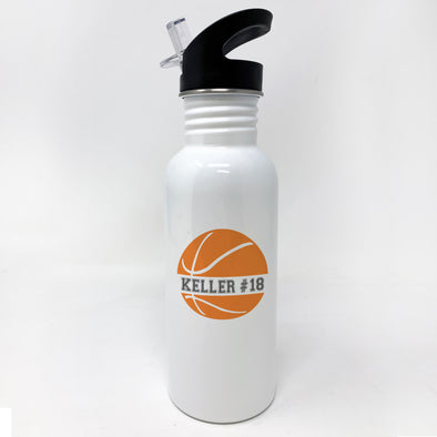 Basketball Watter Bottle, Personalized Sports Bottle with Straw, Water Bottle for Kids, 