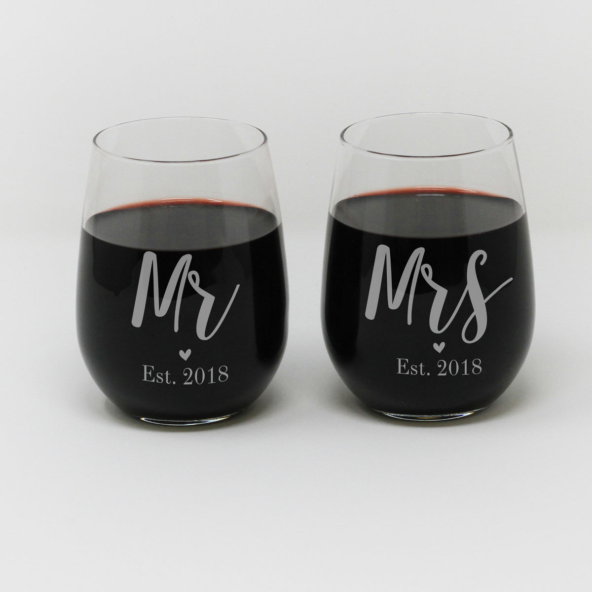 Stemless Wine Glass Set, Wedding Wine Glasses, - "Mr. & Mrs." – Stamp Out