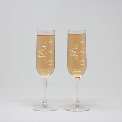 Mr And Mrs Champagne Wine Flute Glass, Custom Wedding Flutes,