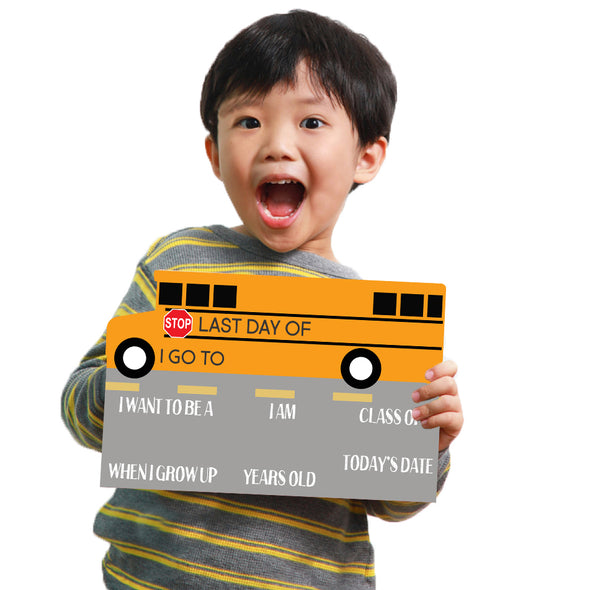Bus Shaped First Day Of School Whiteboard Sign Reusable