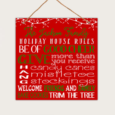 Personalized Christmas Wall Sign - "Jacksons Family Holiday Rules"