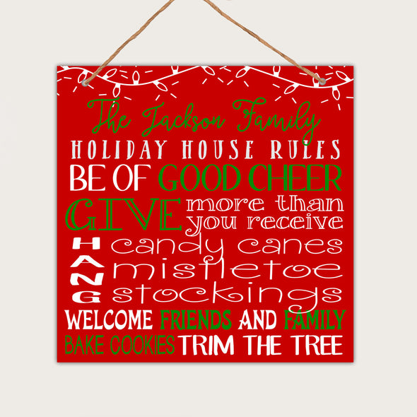 Personalized Christmas Wall Sign - "Jacksons Family Holiday Rules"