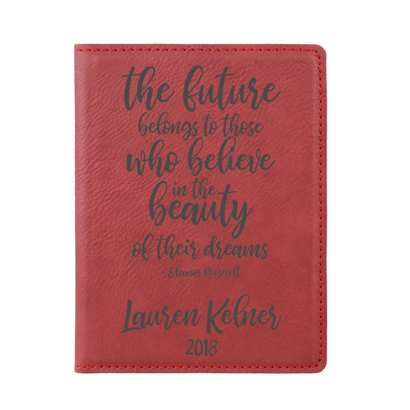 Engraved Passport Cover, Custom Passport Holder, "The future belongs to those who believe in the beauty of their dreams"