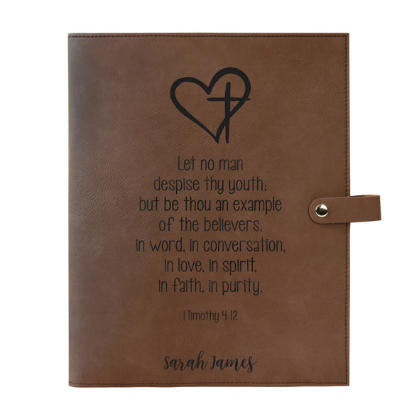 Personalized Youth Bible Cover, 1 Timothy 4:12, Snap Cover, Custom Bible Cover, Customized Bible Cover, Engraved Bible Cover, Inspirational Bible Cover