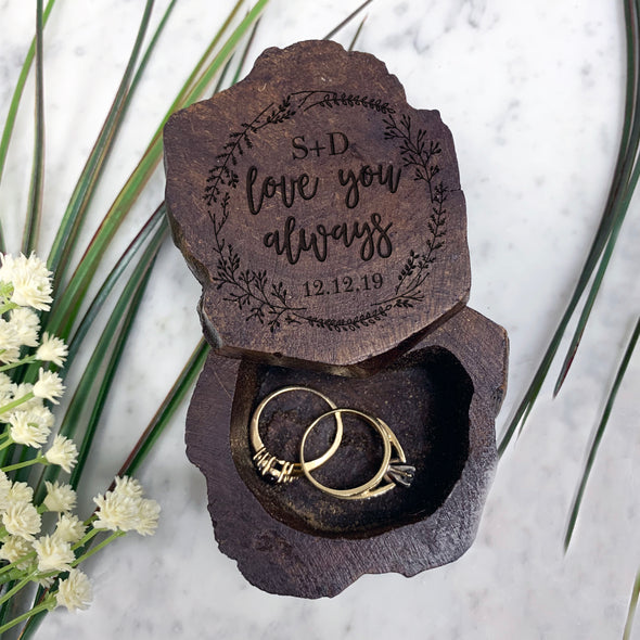 Custom Engraved Ring Box, Personalized Rustic Wood Ring Box, Engagement Ring Box,