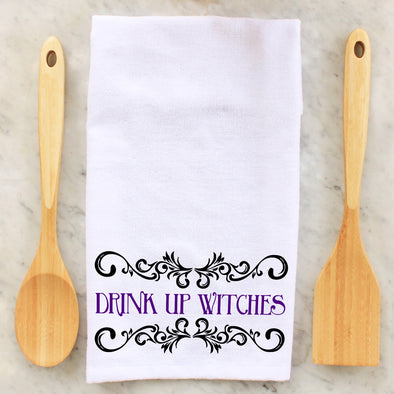 October Hand Towels, Kitchen Towels, Witch Towels, Seasonal Towels, White Towels