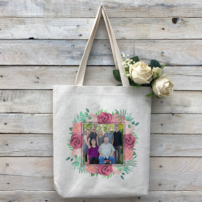 Custom Flower Frame Photo Tote Bag, Linen Bag, Personalized Tote Bag, Custom Bag, Personalized Linen Bag, Personalized Bag, Custom Photo Bag, Custom Picture Bag, Personalized Photo Bag