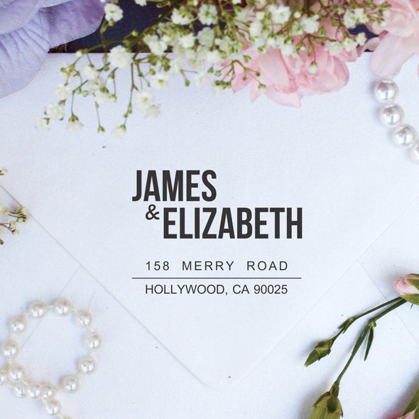 Return Address Stamp "James & Elizabeth"