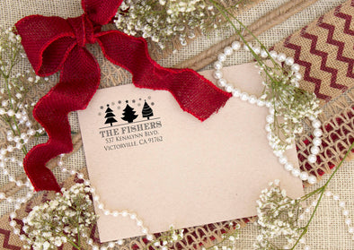 3 Christmas Trees Return Address Stamp "The Fishers"