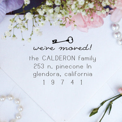 Return Address Stamp "We've Moved - Calderon Family"