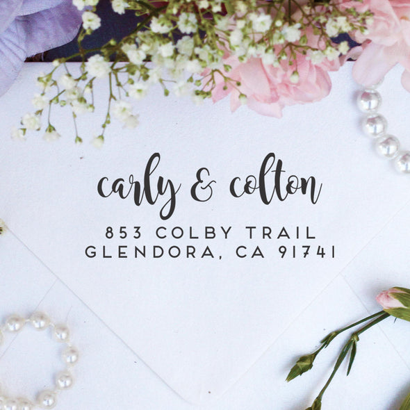 Return Address Stamp "Carly & Colton"