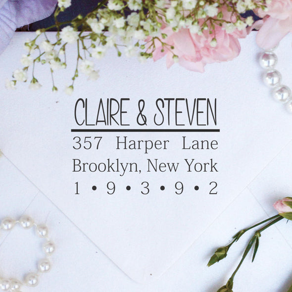 Return Address Stamp "Claire & Steven"