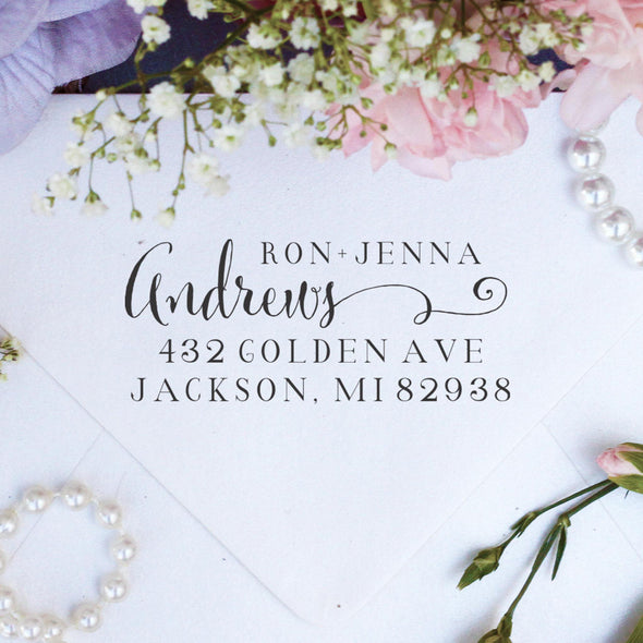 Return Address Stamp "Ron & Jenna Andrews"