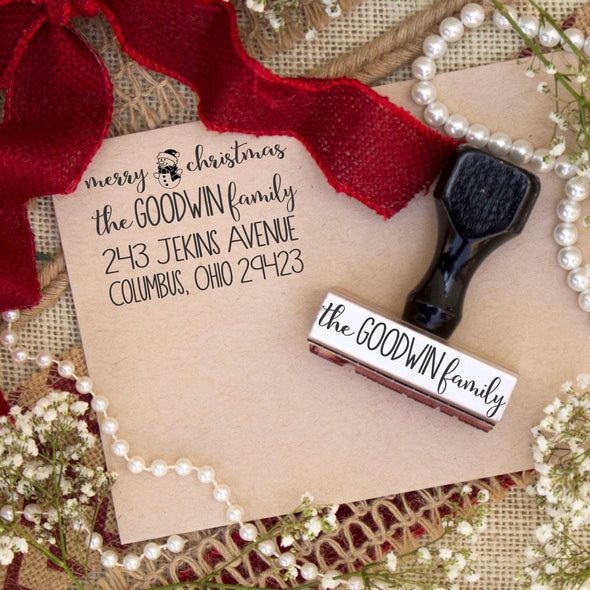 Return Address Stamp "Merry Christmas Goodwin Family"