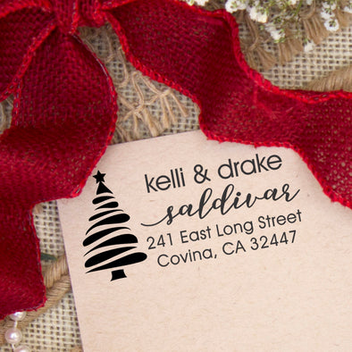 Return Address Stamp "Christmas Tree With Names And Last Name"