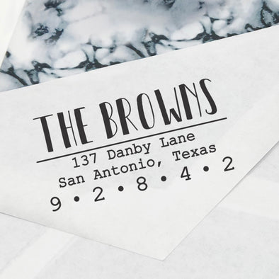 Uppercase Personalized Return Address Stamp, Custom Return Address Stamp, Family Name Return Address Stamp "The Browns"