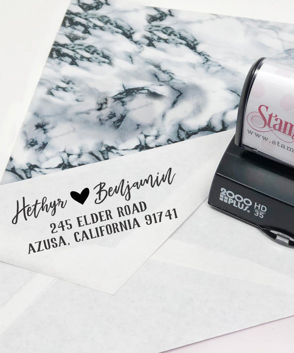 Couple's Names Custom Return Address Stamp, Newly Wed Stamp, First Name Stamp, Personalized Return Address Stamp, Return Address Stamp "Hethyr & Benjamin"
