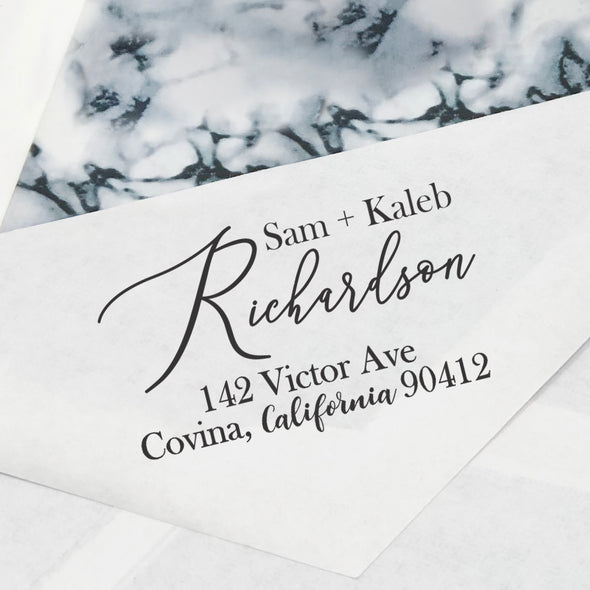 Couples Custom Return Address Stamp, Newly Wed Stamp, First Name Stamp, Personalized Return Address Stamp, Return Address Stamp "Sam & Kaleb Richardson"