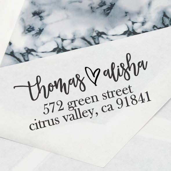 Calligraphy Couples Custom Return Address Stamp, Newly Wed Stamp, First Name Stamp, Personalized Return Address Stamp, Return Address Stamp "Thomas & Alisha"