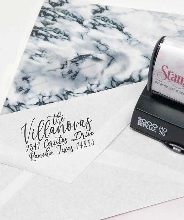 Calligraphy Family Custom Return Address Stamp, Newly Wed Stamp, Family Stamp, Personalized Return Address Stamp, Return Address Stamp "The Villanovas"