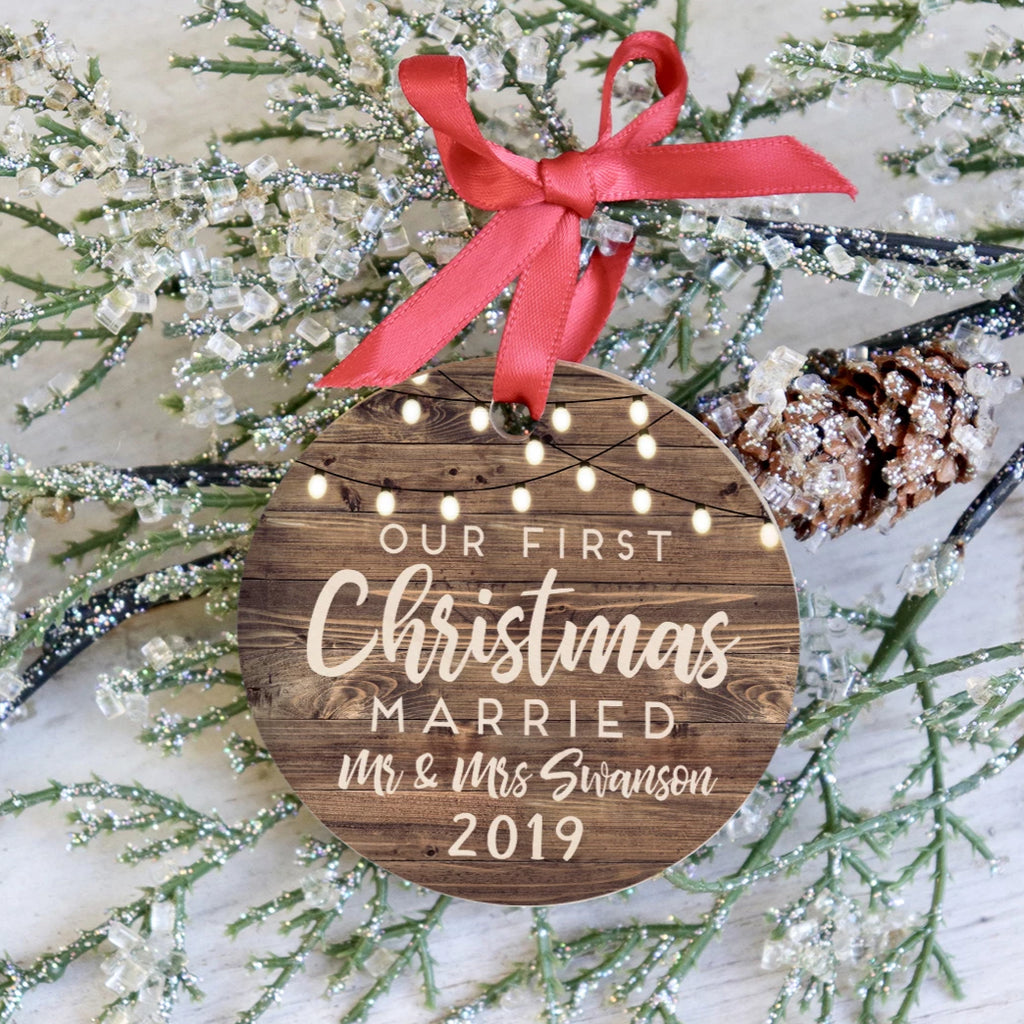 Custom first deals married christmas ornament