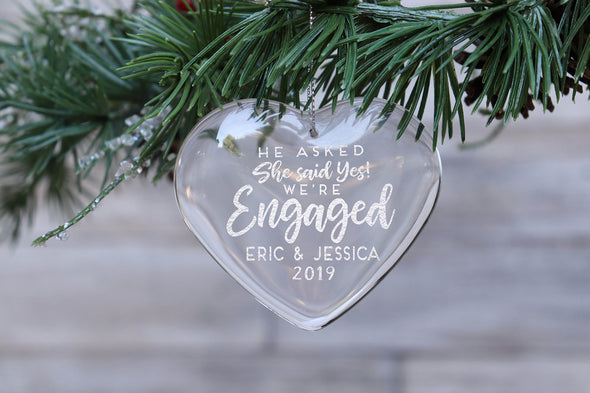 First Christmas Engaged Glass Ornament, Personalized Glass ornament