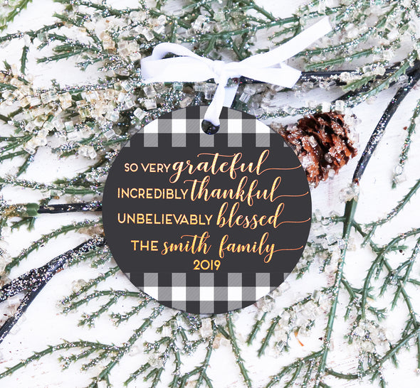 Grateful Family Personalized Christmas Ornament,  Buffalo Check Christmas Ornament