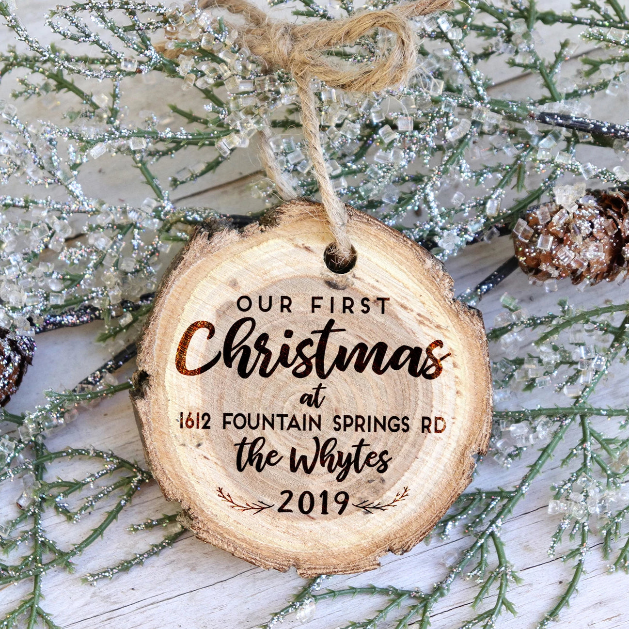Rustic Wood Slice Christmas Tree Ornament