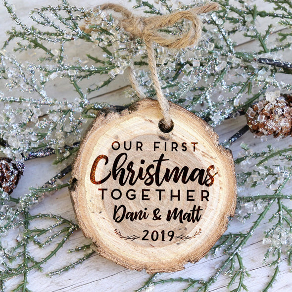 Wood Slice Christmas Ornament, First Christmas Together Personalized Tree Slice Ornament