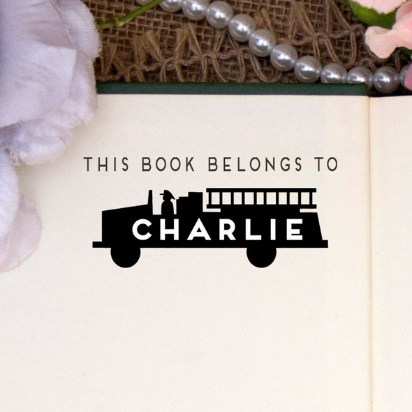 Personalized Book Belongs to Stamp - "Charlie" Firetruck