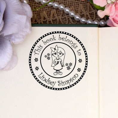 Personalized Book Belongs to Stamp - "Lindsay Simpson" Flowers