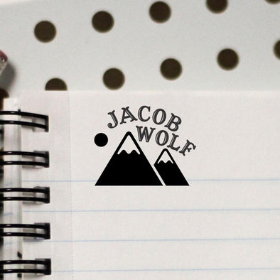 Personalized Kids Name Stamp - "Jacob Wolf" Mountain