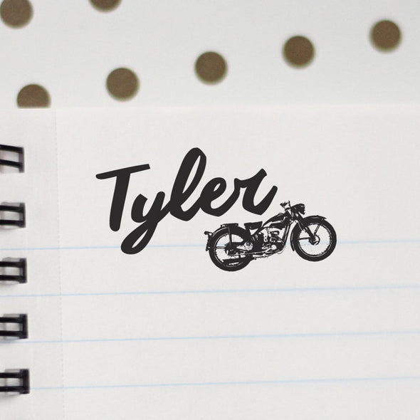Personalized Kids Name Stamp - "Tyler" Motorcycle