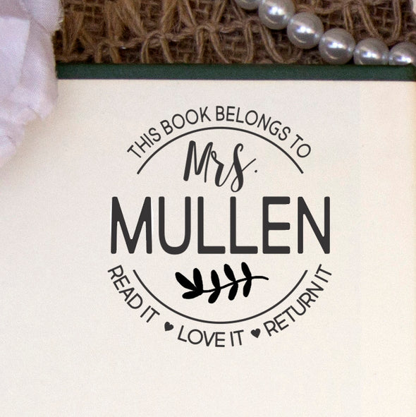 This Book Belongs to Stamp, Custom Library Stamp, "Mrs Mullen"