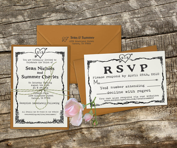 Wedding Invitation Stamp Set "Rustic Heart Sean & Summer"