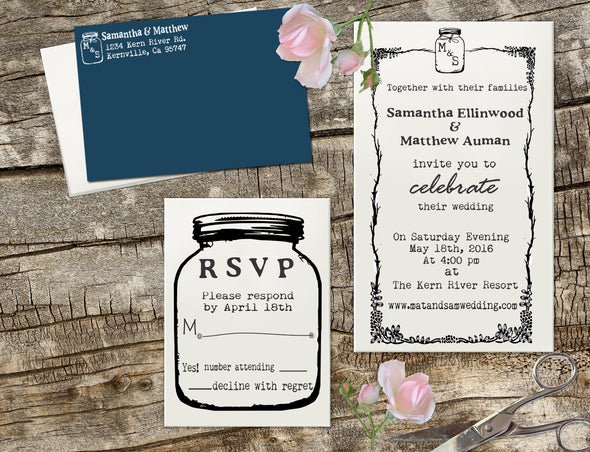 Wedding Invitation Stamp Set "Samantha & Matthew Mason Jar"