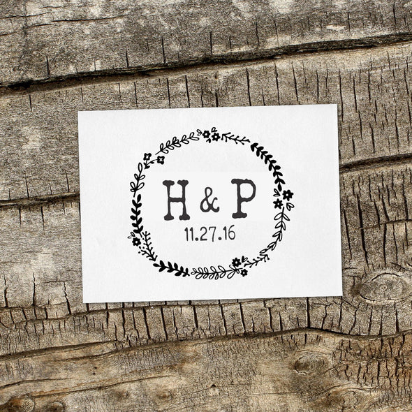 "H&P" Wreath Wedding Favor Stamp