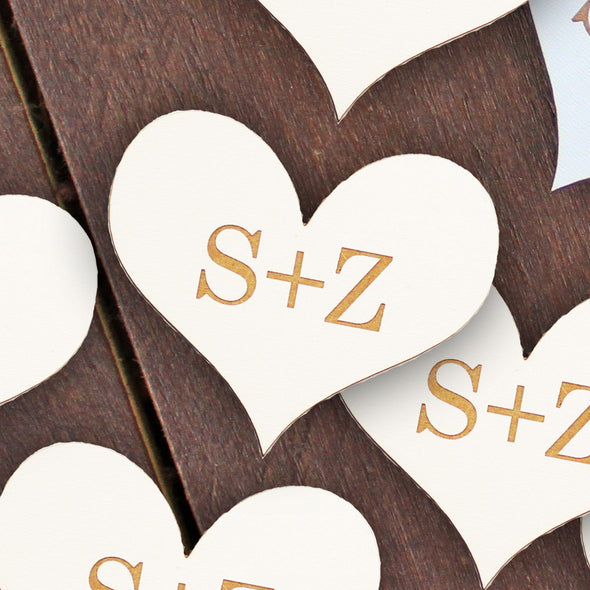 Wedding Wood Cut Outs "Initials & Hearts" - Set of 25