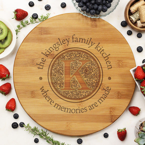 Round Cutting Board "Kingsley Family Kitchen Floral Initial"